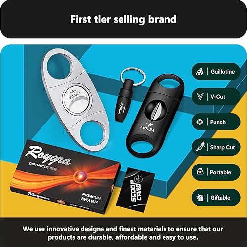 Miniatura 6 de roygra Juego de cortador de puros, guillotina, corte en V para todos los tamaños de puros, ponche de puros, paquete de 3 (verde)