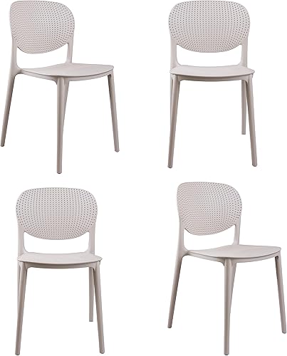 CozyBlock - Silla de comedor apilable perforada de malla para interior y exterior, juego de 4 (Biege)