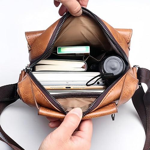 Miniatura 2 de Bolso cruzado pequeño, bolso de hombro para hombre, bolso de cuero vintage para oficina y negocios para hombres, bolso de mano con cremallera