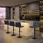 Lennox Furniture Swivel Bar Stools Set of 2, Bar Chairs Adjustable Height Bounded Leather Counter Height Barstools and Sturdy Metal Handel Kitchen Island Stool Black