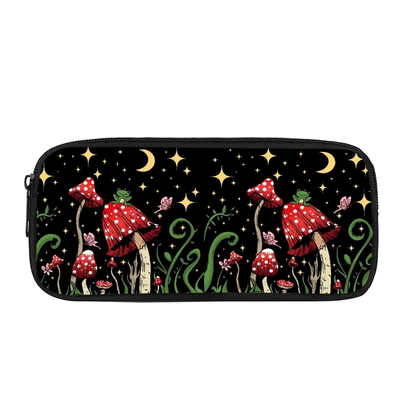 Showudesigns Butterfly Mushroom Pencil Case for Girls Teens Kids Pencilcase School Supplies Stationery Storage Pouch Big Capacity Travel Storage Bag Moon Night