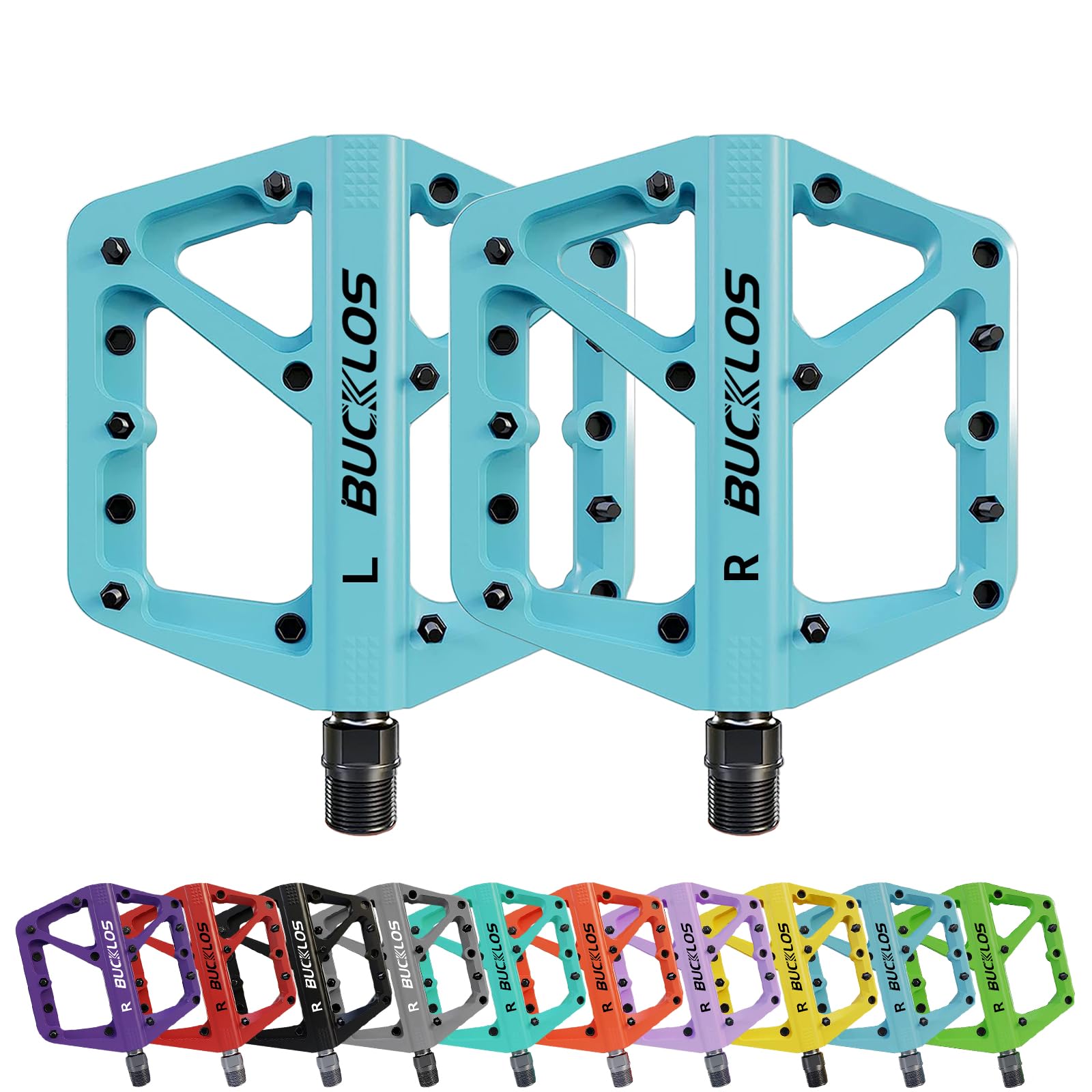 AEYINO MTB Pedals Flat Mountain Bike Pedals Road Large Platform Nylon Non-Slip for Adult Bicycle Gravel/Hybrid Bike 9/16"