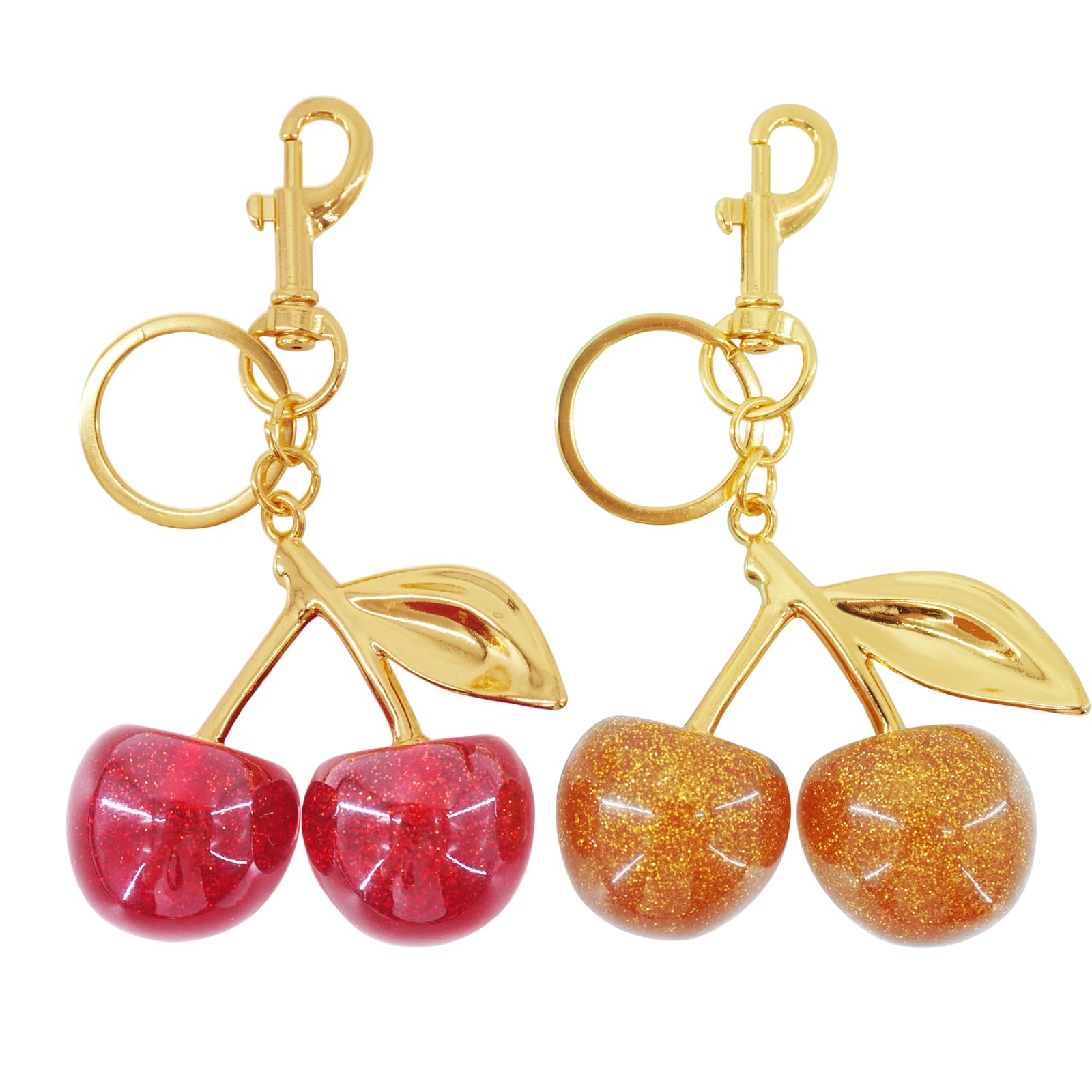 HISAKYST Cherry keychain handbag charmgold cherry bag charm 2pcs （Gold + Red）