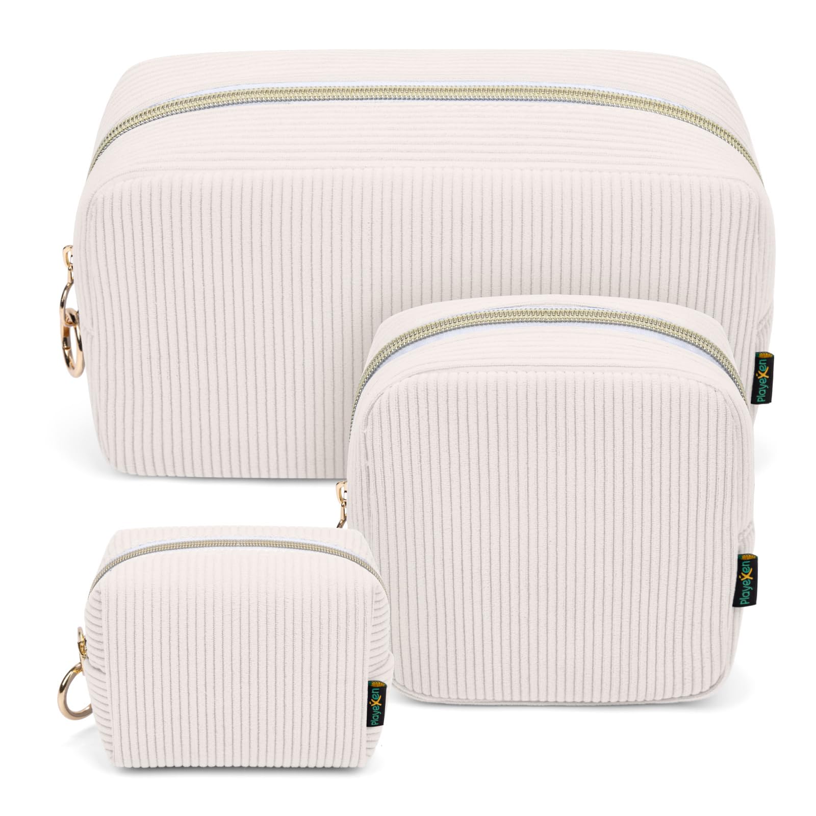 3 Stück Kosmetiktasche Kleine Make up Tasche Verdickt Cord Schminktasche Kulturtasche Große für Damen Mädchen Frauen Reisetasche Tragbare Kulturbeutel Set Kosmetik Parfüm Tasche Organizer(Beige)