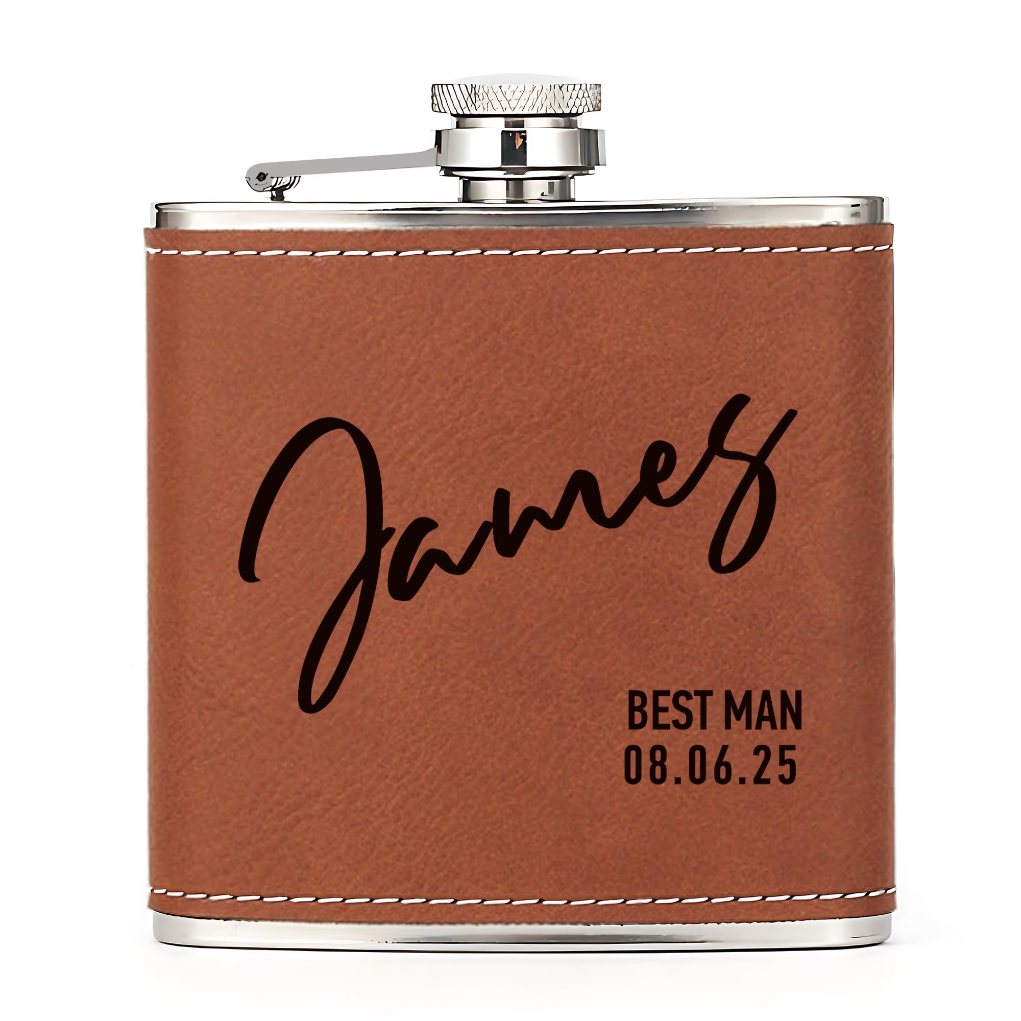 Hip Flask Personalised Hip Flask for Men Custom Engraved PU Leather Hip Flasks Whisky Flask Wedding Best Man Gifts for Usher Groomsmen Groom Father of The Bride (Brown, Design 3)