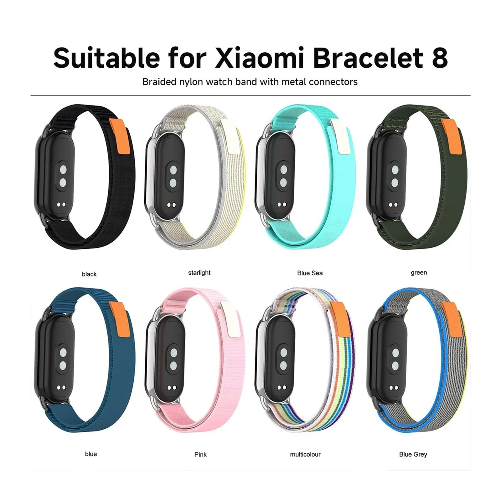 JDIME Cinghia traspirante in nylon per Xiaomi Mi Band 8 9 Accessori per cintura di ricambio estivo per la testa in metallo sportivo.