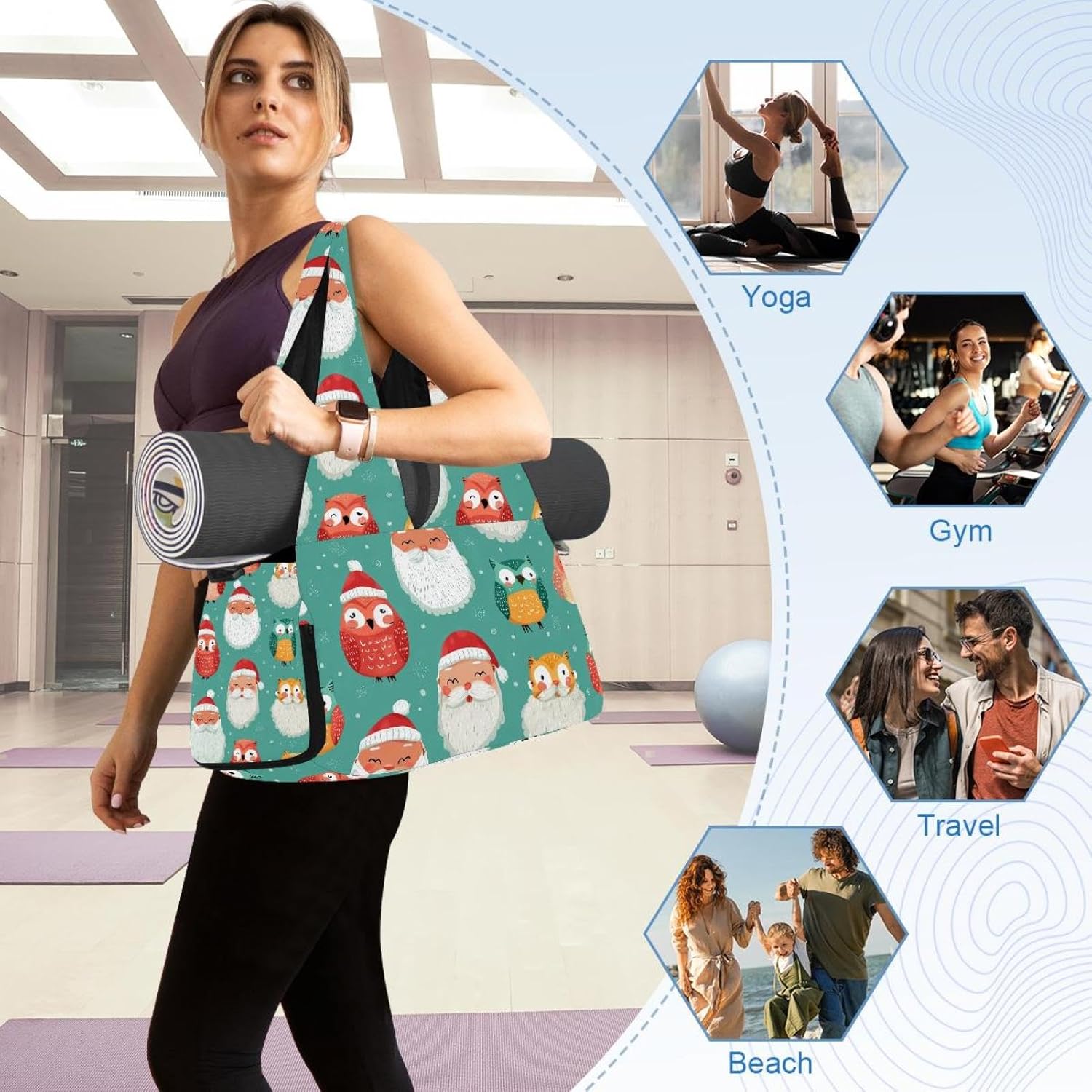 Yoga Mat Bag, Gym Workout Bag with Shoe Compartment, Christmas Paws Pilates Bag for Women, Quick Access Storage Yoga Tote Bag for Sports Travel Office