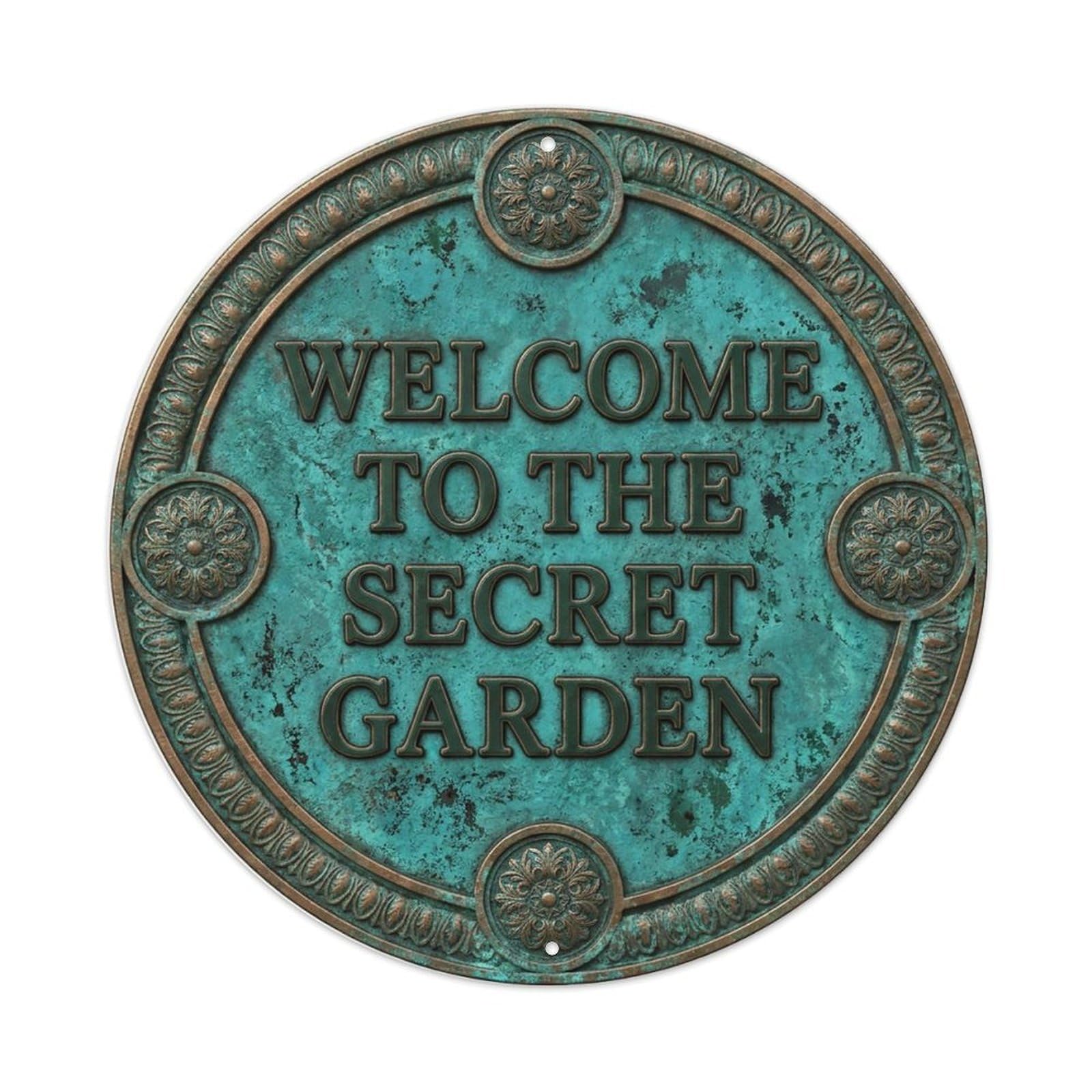 Vintage Welcome Secret Garden Geared Farmhouse Metal Tin Sign