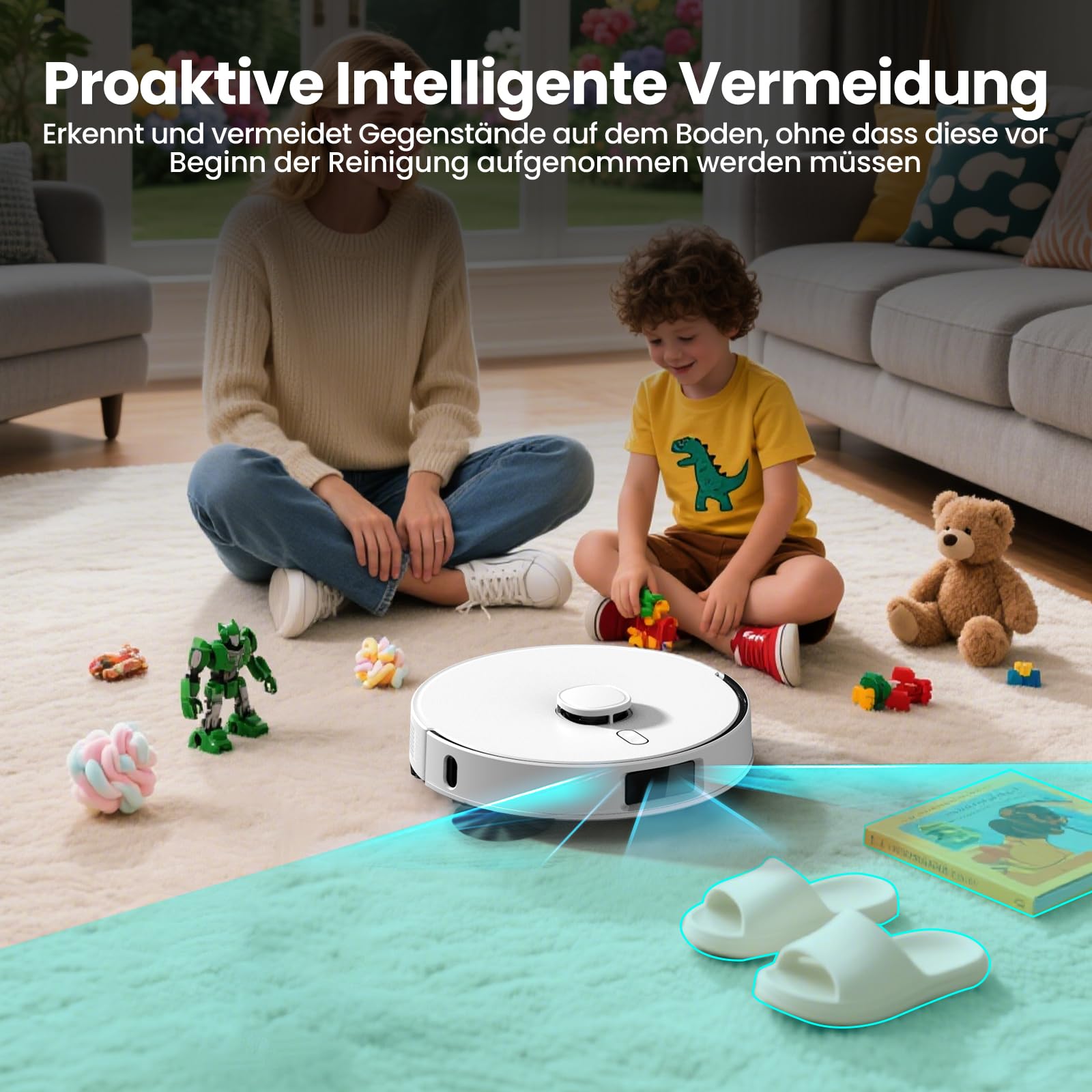 FIXR Saugroboter mit Wischfunktion, Staubsauger Roboter mit Absaugstation 3.5L, 12000Pa Saugkraft, Reaktive 3D-Hindernisvermeidung, T30+ Roboterstaubsauger für Tierhaare und Teppich (Weiß)
