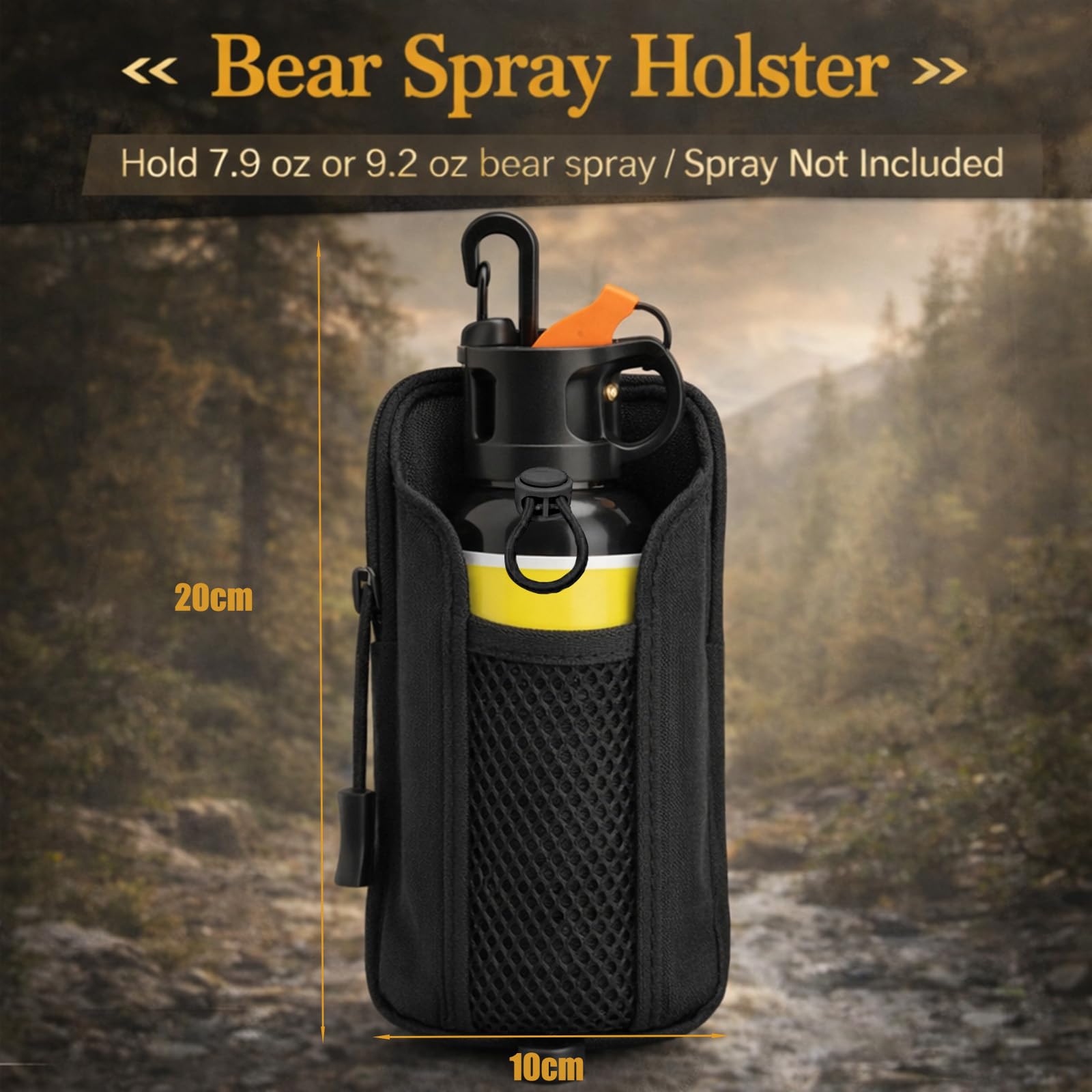 2-in-1 Bear Spray Holster with Zipper Phone Pocket, Fits 7.9-9.2oz Canisters, Nylon Bear Spray Holder for Belt & Backpack, Strong Elastic Tactical Gear for Hiking Camping Hunting - 4