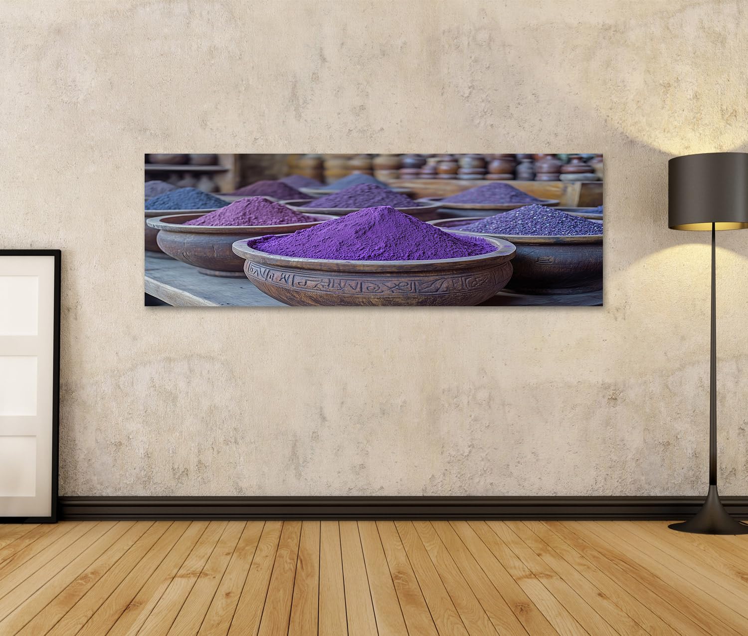 islandburner Prime Quadro su tela Polvere di spezie colorate in ciotole di legno Immagini da parete