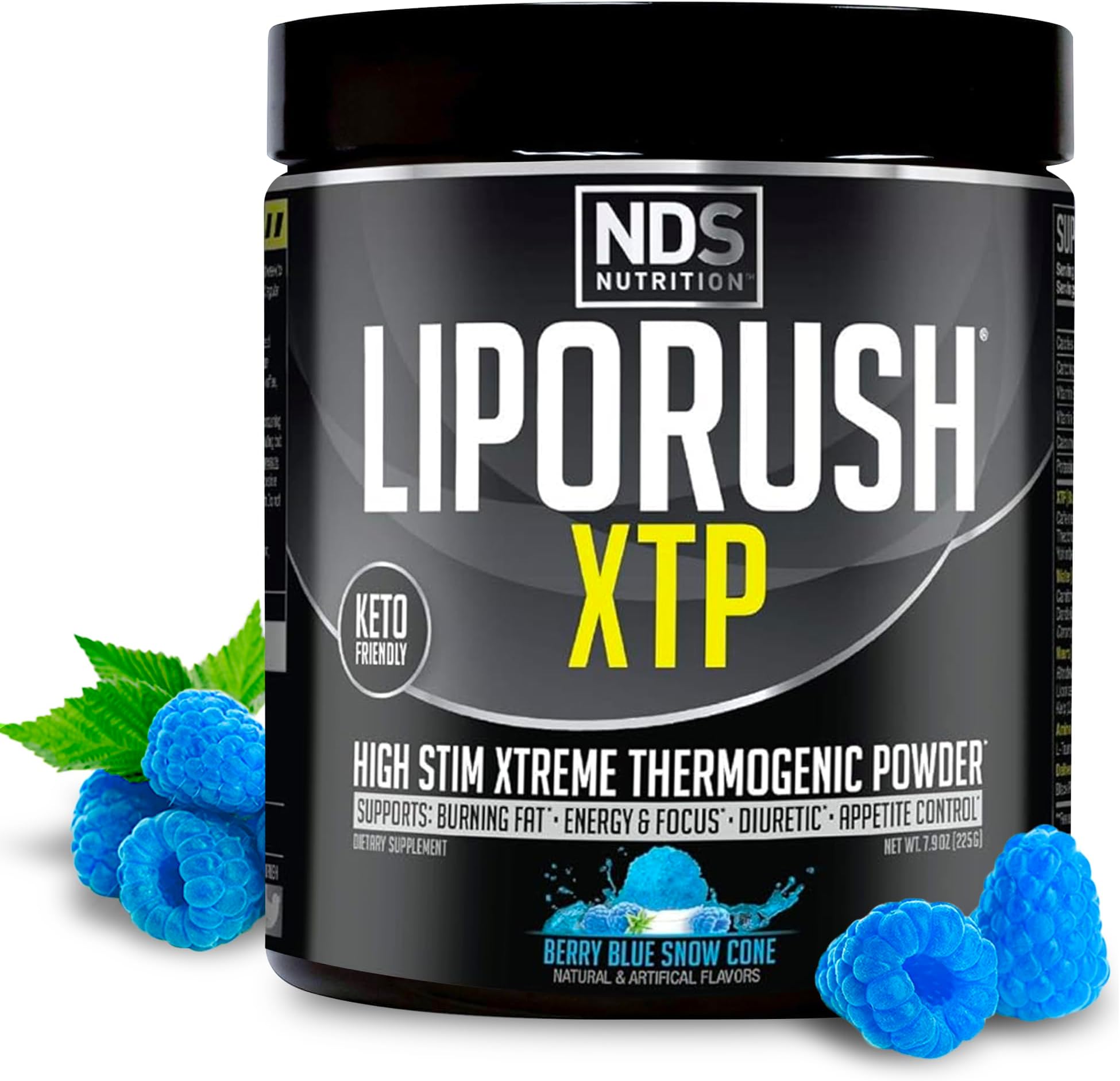 LIPORUSH NDS Nutrition XTP Thermogenic Fat Burner with L-Carnitine - Energy, Focus, and Appetite Control - Extreme Thermogenic Fat Burning Powder Weight Loss - Blue Berry Snow Cone (45 Servings)