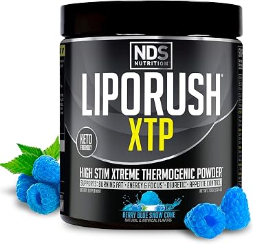 LIPORUSH NDS Nutrition XTP حارق الدهون الحرارية مع L-Carnitine - الطاقة والتركيز والتحكم في الشهية - مسحوق حرق الدهون الحراري الشديد فقدان الوزن - Blue Berry Snow Cone 45 حصص