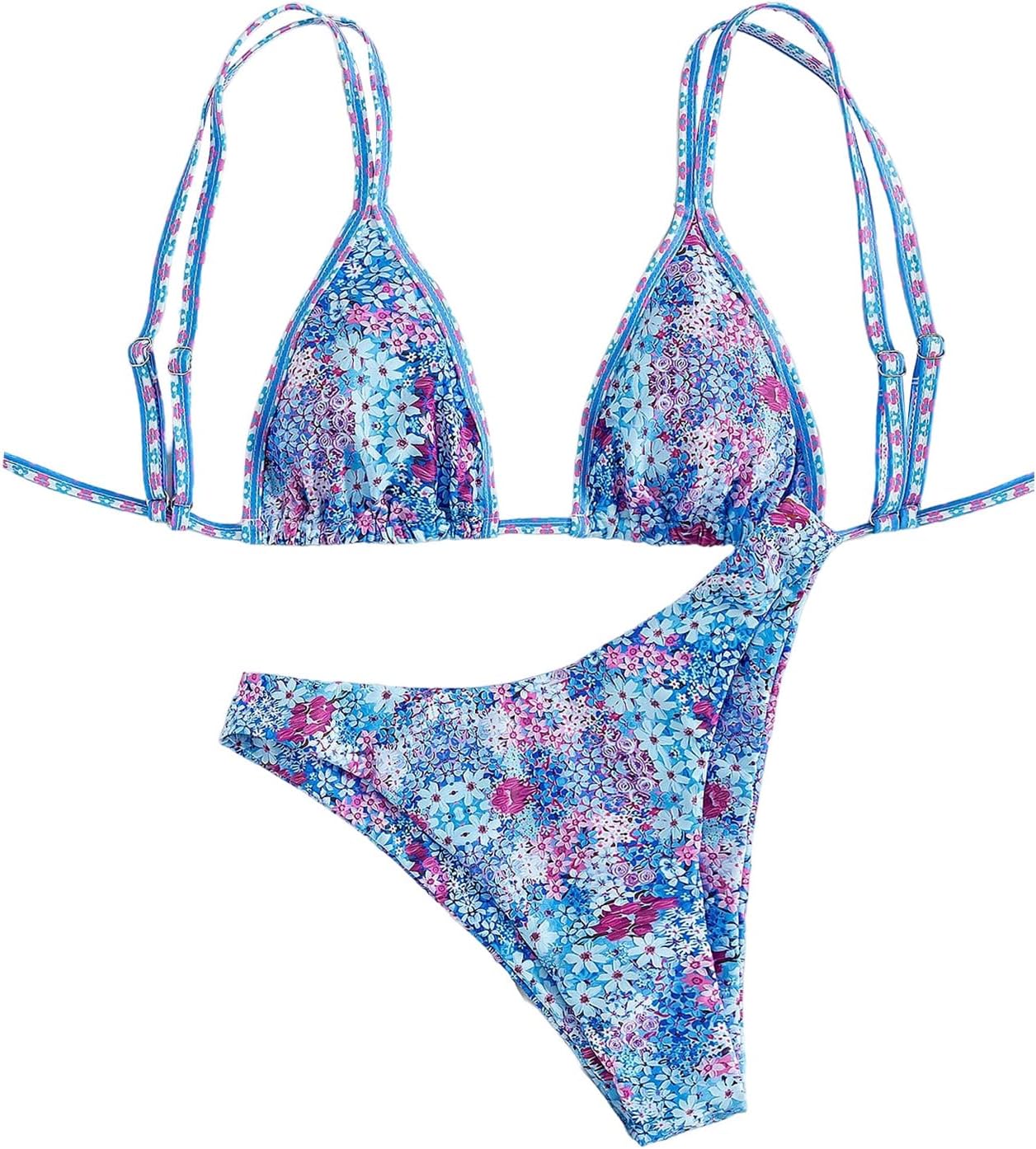 GORGLITTER Women's Boho Floral Triangle Bikini High Cut Thong Swimsuit 2 Piece Cheeky Bathing Suits 2026