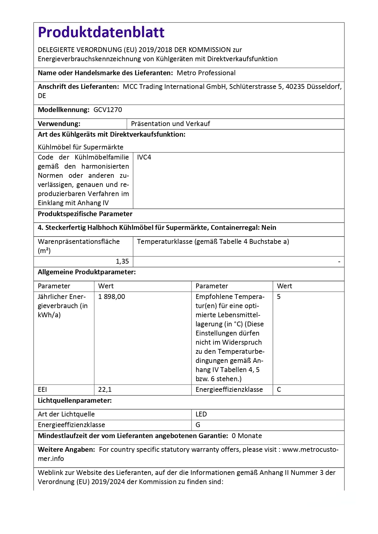 METRO Professional vitrina refrigerada horizontal GCV1270, 300 L, plata/negro