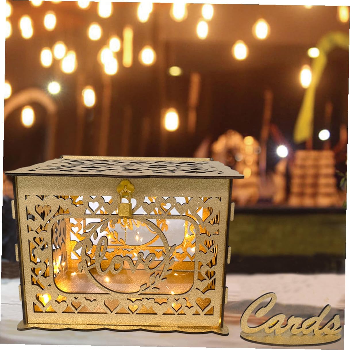 Hollow Wooden Card Box with Slot Wedding Greeting Cards Container Wood Storage Box for Anniversary and Birthday Party Decorations