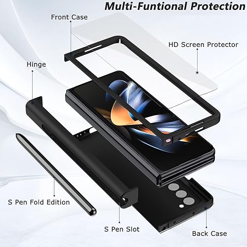 Miniatura 7 de NINKI Funda Samsung Galaxy Z Fold 5, policarbonato, protección de bisagra, soporte para bolígrafo S y S Pen, 5G, color negro