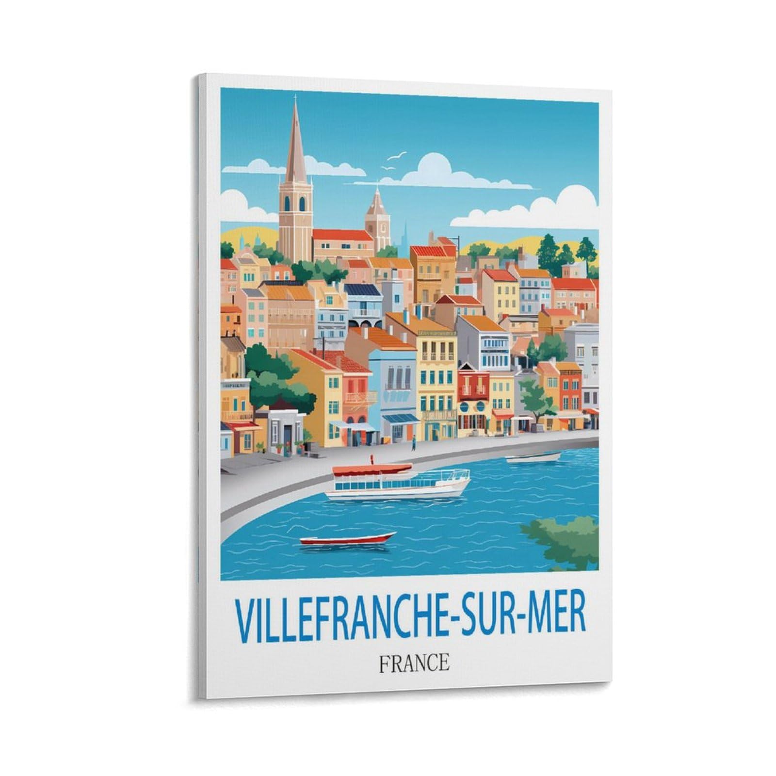 Fzyuen Frame-Style Villefranche Sur Mer France Vintage Travel Poster 12X18inch(30X45cm) Canvas Wall Art Prints For Wall Decor Room Decor Bedroom Decor