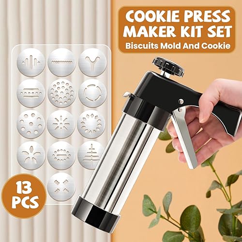 Miniatura 4 de Pistola de prensa de galletas negra - Kit de prensa de galletas Spritz con 12 discos y 6 puntas de tubería  Perfecto para Acción de Gracias,