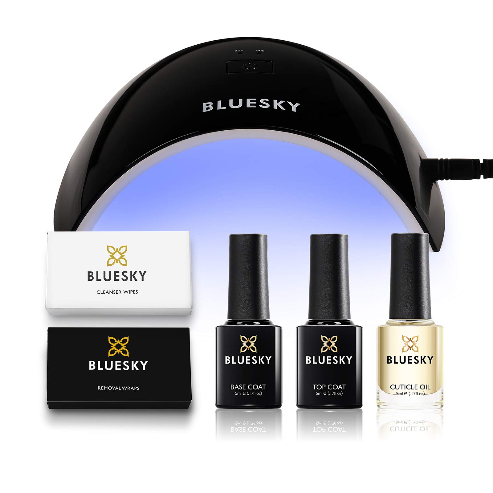Zestaw startowy policji policji z żelami Bluesky z profesjonalną lampą LED 24 W, górny i podstawowy zestaw 5 ml, olej na naskórek 5 ml, chusteczki oczyszczające x 100, zmywacza x 100