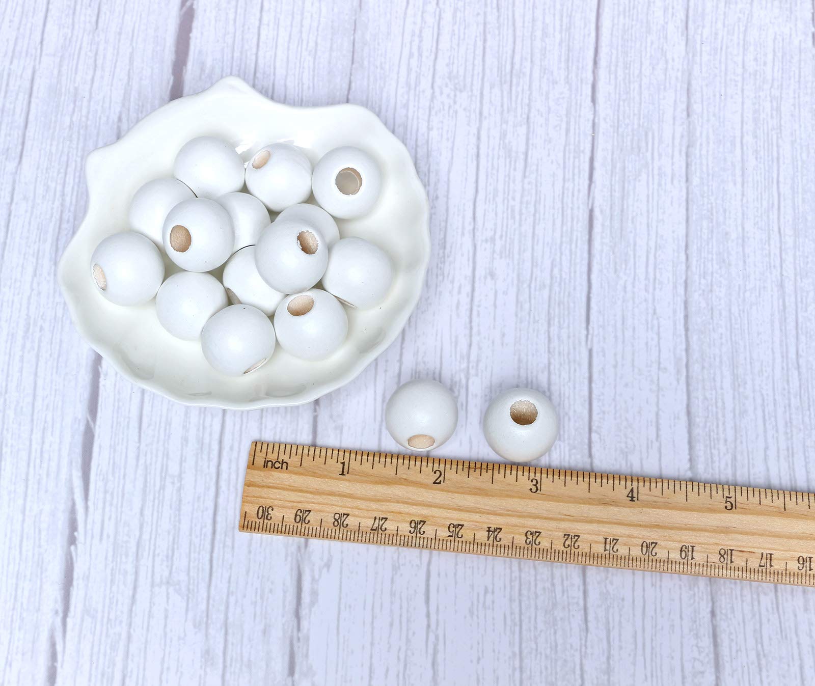 50 Perline In Legno Per Macramè 20 Mm Bianco Tinto - Foro Grande 8 Mm - Ideali Per Creazioni Fai Da Te, Collane, Bracciali E Decorazioni