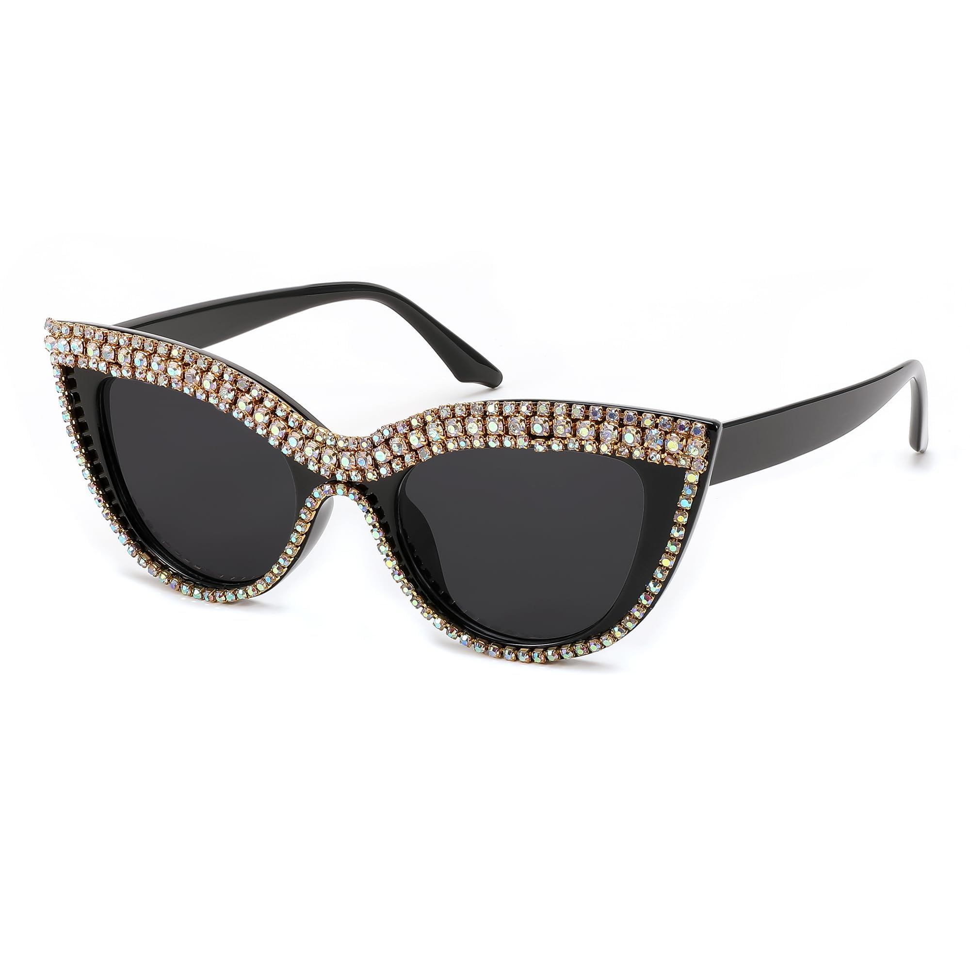 FEISEDY Women Oversized Diamond Sunglasses Fashion Cat Eye Rhinestone Sunglasses Jeweled Frame Costume Party B2360