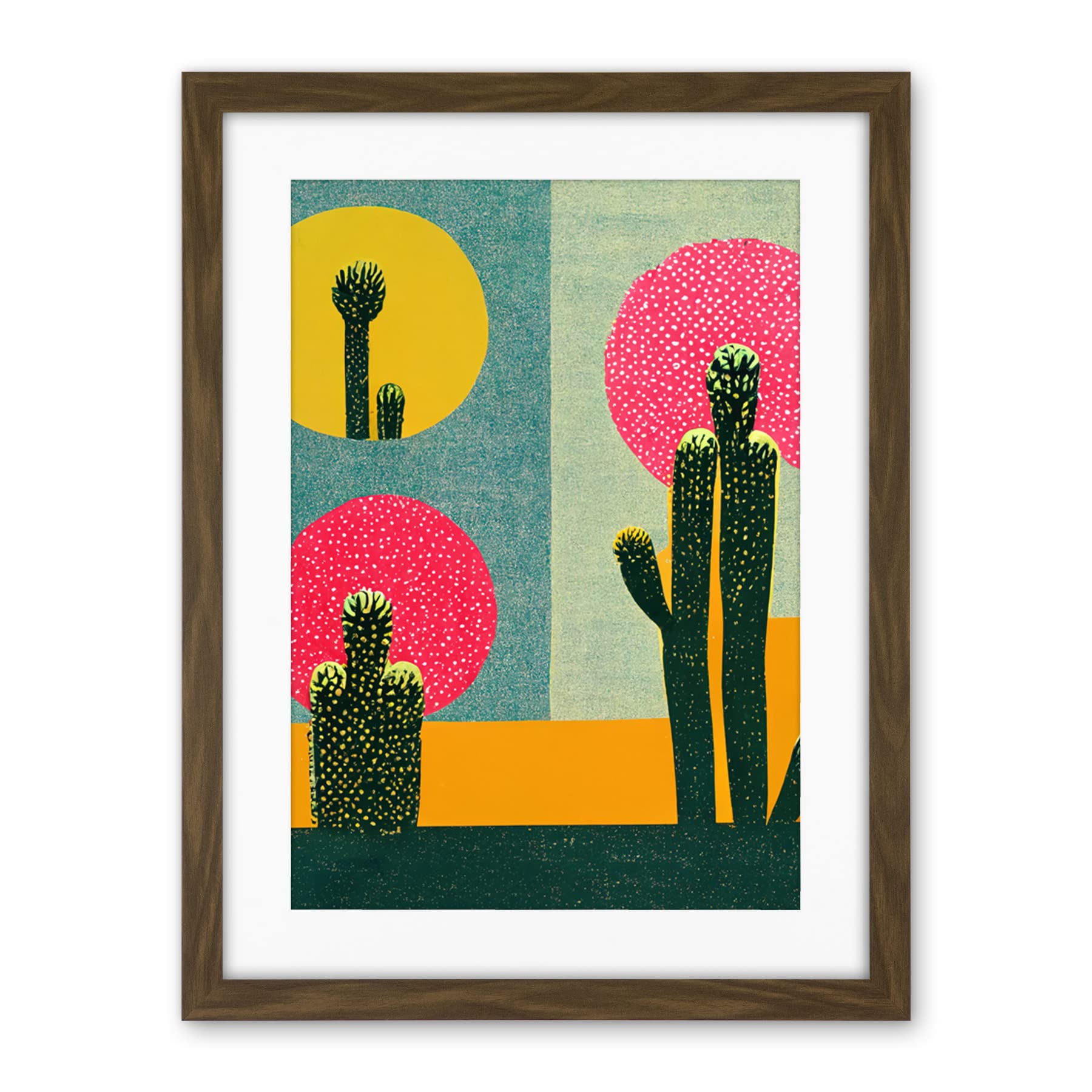 Wee Blue Coo Surreal Pop Art Cholla Desert Cactus Artwork Framed Wall Art Print 18X24 Inch