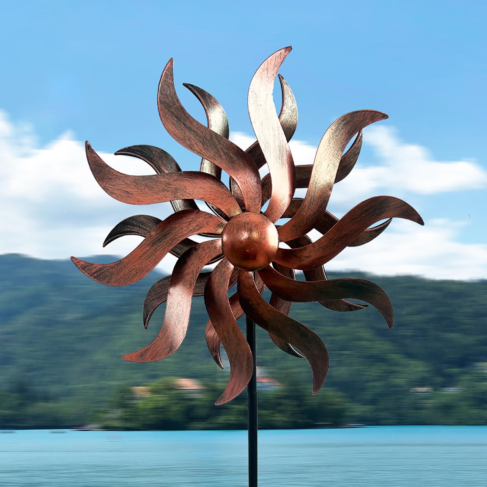 XLSWAIN Willow Leaf 360° Metal Wind Spinners Outdoor, 53" H