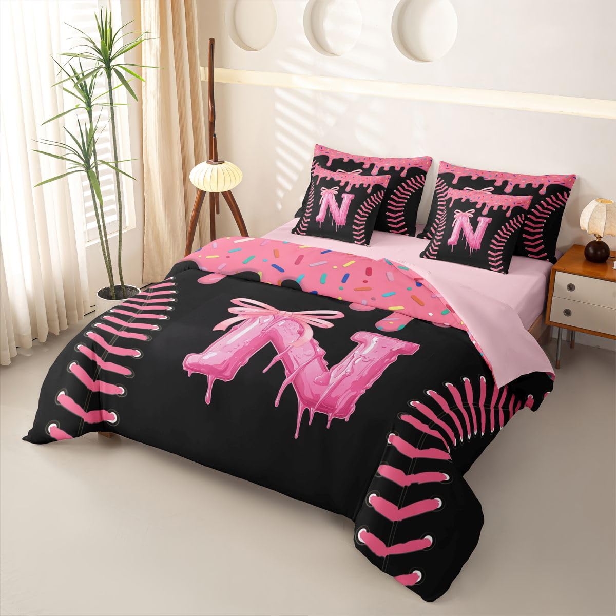 Homewish Schwarz Rosa Eiscreme Tropfen Bettwäsche 7teilig 155x220