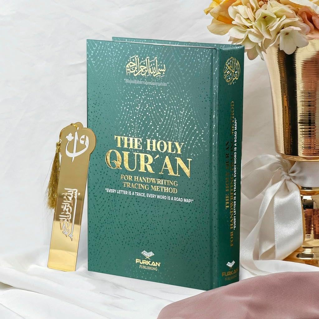 FURKAN Arabic Trace Quran, Hafs Riwaya, Naskh Style, Large Size(6.7x9.5″), Tracing Quran English, Al Quran Al Karim, Shadowed Quran, Islamic Gift, Gift for Men & Women, Hardcover Quran - Green