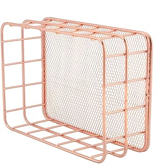 Panier de rangement Rose Gold Iron Metal Mesh Clayettes pour maquillage pinceau porte-stylo de toilette de salle de bains(C)
