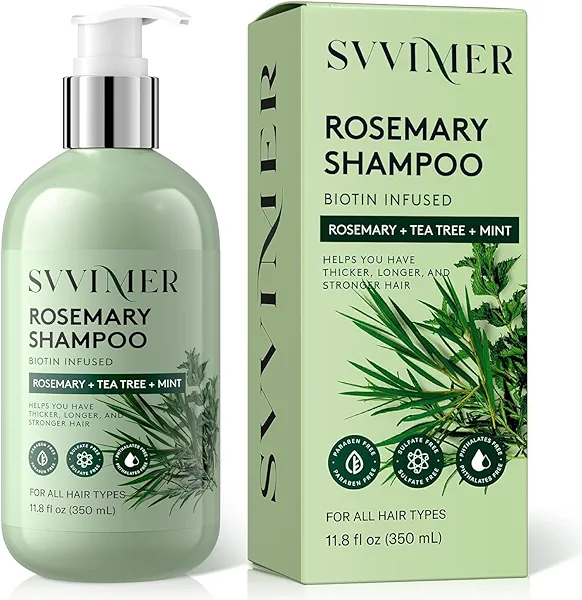 Svvimer Rosemary Hair Growth Shampoo - Thickening Shampoo with Biotin Tea Tree Oil Mint for Hair Loss and Thinning Hair - for Women and Men 11.8 Fl Oz (Pack of 1)