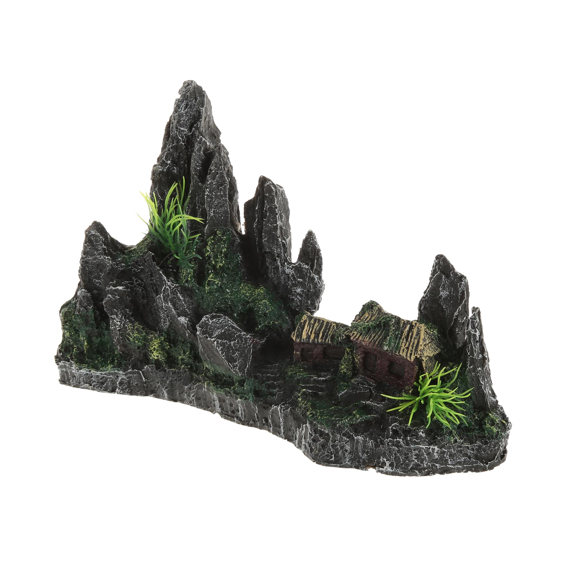 CAPASTEC Aquarium Mountain View Stone, Rock Cave Landscape Decoration for Fish Tank 8.27x3.15x5.51inch (Gray, Green)