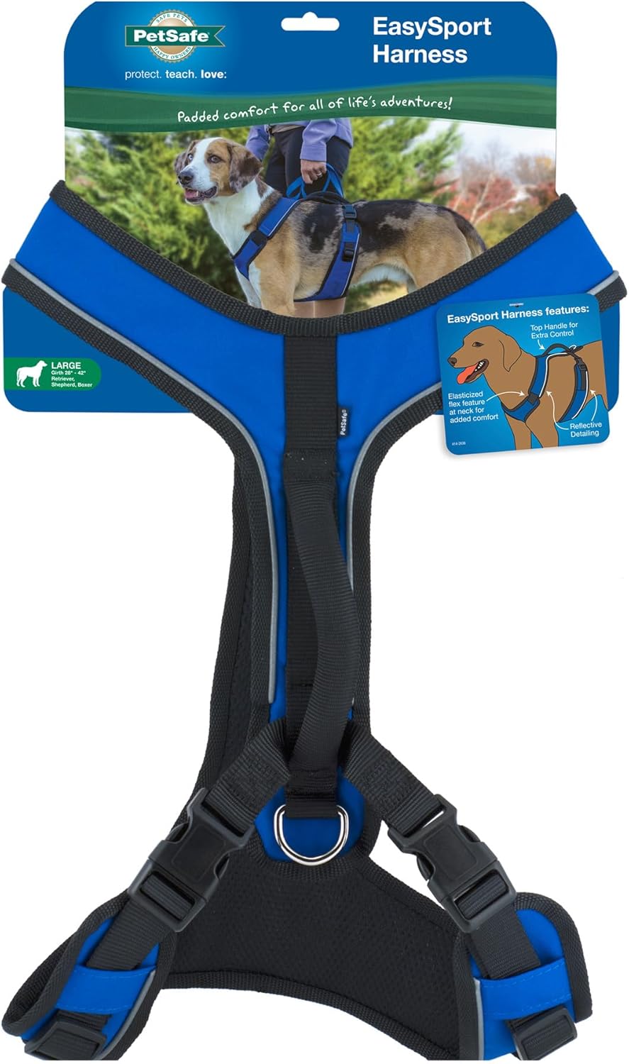 PetSafe EasySport Harness - Durable Padded Fabric, Adjustable Elastic Neckline, Rear-Leash Attachment & Nighttime Reflective Visibility - No Choke or Gag Secure Fit - Large - Red