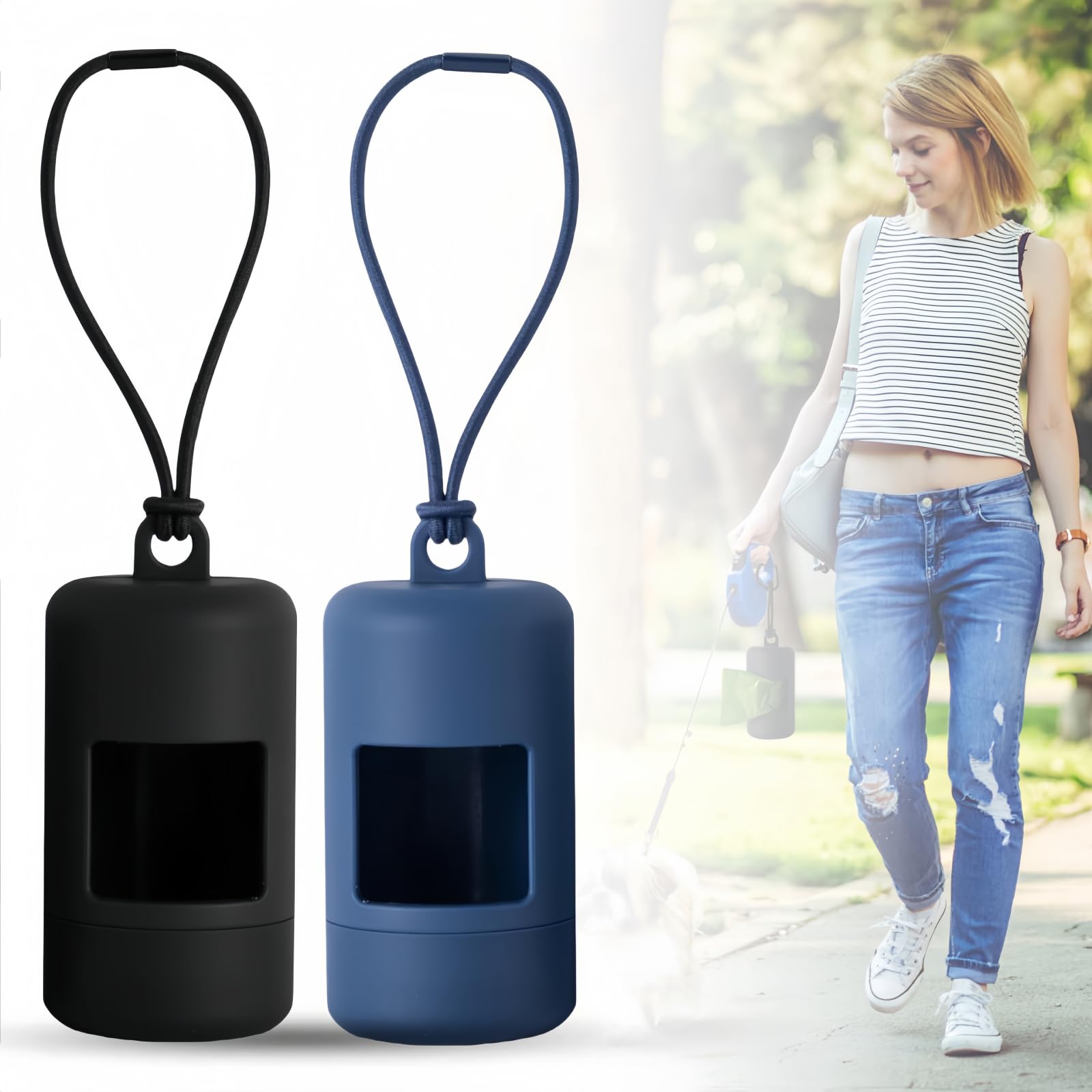 Dog Poop Bag Holder, 2 Pack Hands-Free Dog Bags Dispenser, Portable Pet Waste Poo Bag Dispenser & Leash Clip