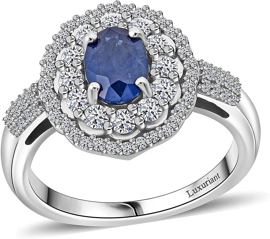 SHOP LC DELIVERING JOY Premium Blue Sapphire and SI Luxuriant Lab Grown Diamond 1.65 ctw Crown Radiance Ring in 10K White Gold Size 8 Christmas Gifts