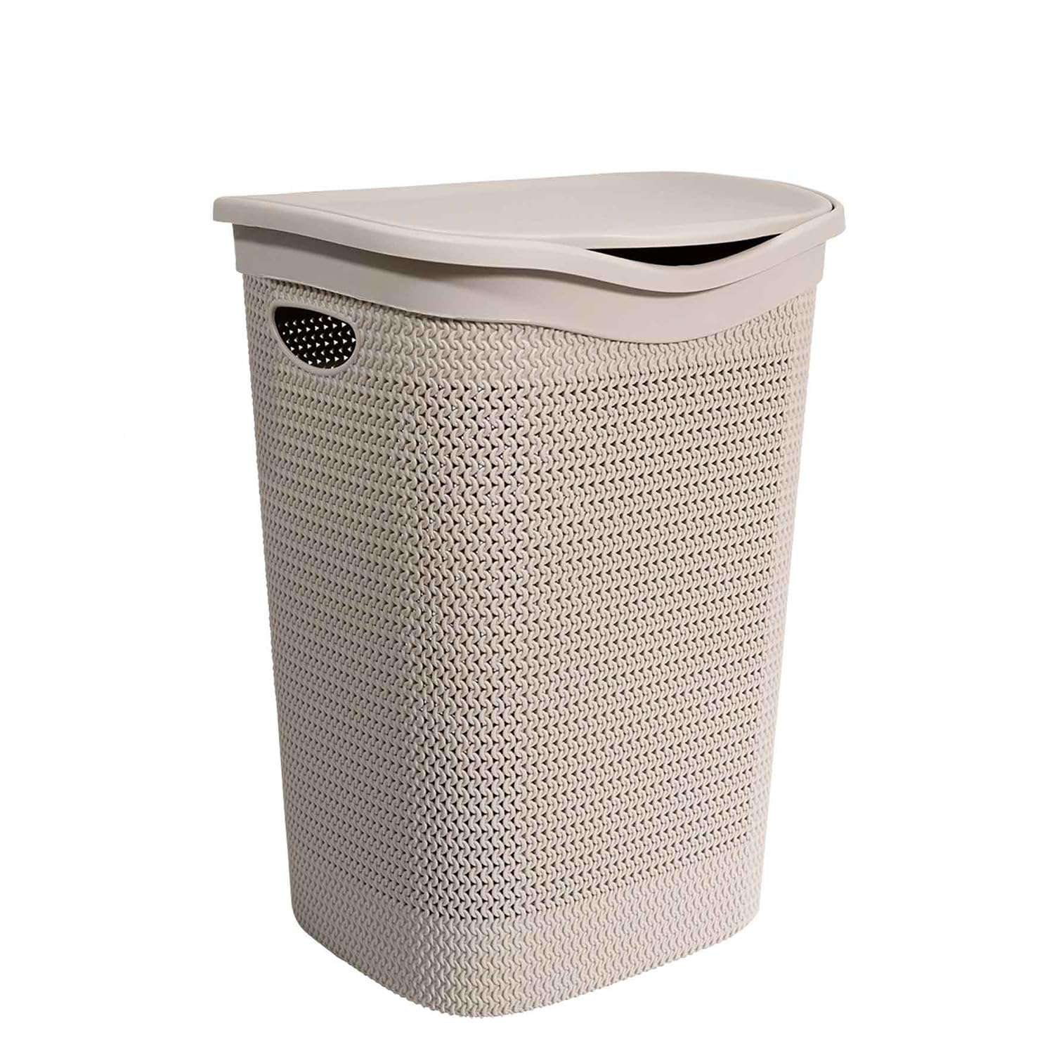 Virsus Cesto Portabiancheria in Plastica Effetto Rattan, 39,​5x37x54 cm, cesta rettangolare con coperchio, struttura Intrecciata per biancheria sporca in bagno, lavanderia, Hotel -​4015F-​1,​8 (Tortora)