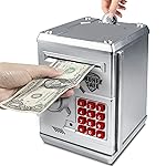 HUSAN Piggy Banks for Kids, Electronic Password Code Money Banks ATM Banks Box Coin Bank for Children Boys and Girls (Silver)
