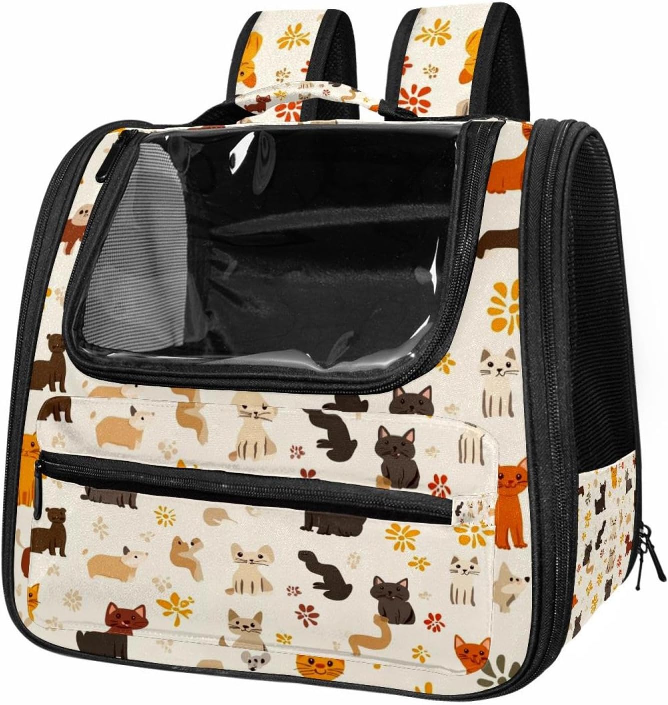 Portable Travel pet Backpack Carrier Hamster Bag Small Dog cat Carrier Breathable Hang Bag, Cute Little Cat (1)