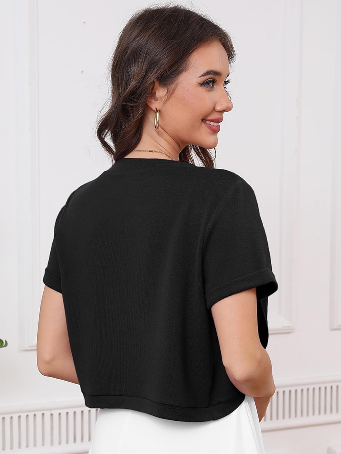 Heymoments Women's Short Sleeve Bolero Shrugs Lightweight V-Neck Open Front Cropped Cardigan (S-2XL) - Image 5