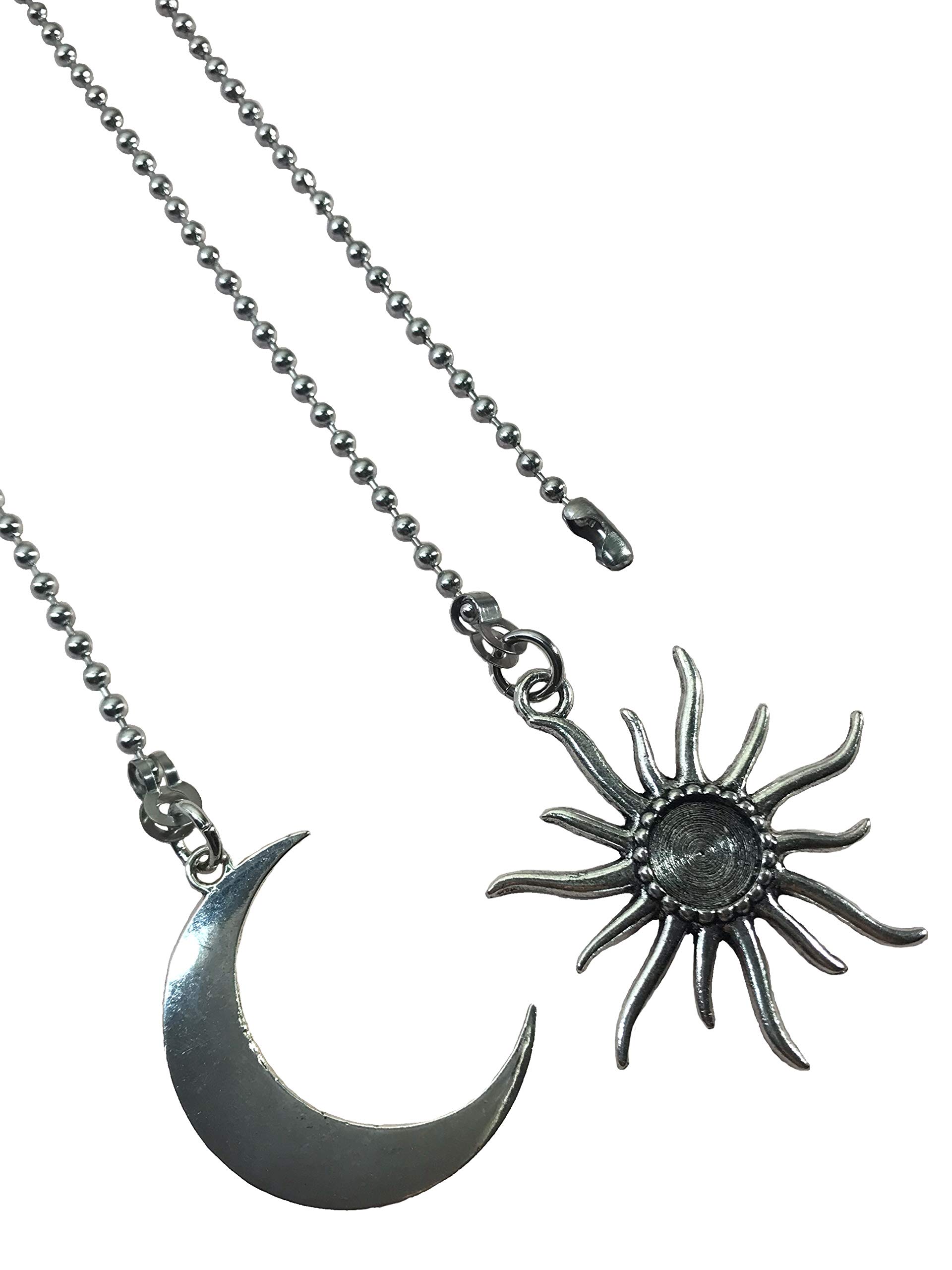 Silver Tone Rustic Large Sun & Moon Ceiling Fan Light Pull Chain Ornaments