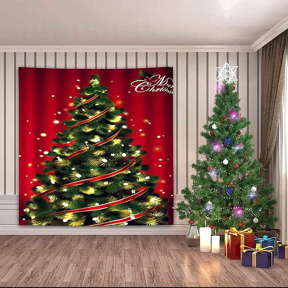 4 Pcs Merry Christmas Shower Curtain Sets with Non-Slip Rug, Toilet Lid Cover and Bath Mat, Santa Claus Shower Curtain with 12 Hooks Christmas Bathroom Decor USA Shipping (Christmas Tree-2)