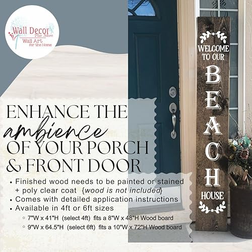 Miniatura 1 de Vinyl Art Decal - Vertical Welcome to Our Beach House Laurel Art - Decal Sticker for Tall Wood Sign - Porch Sitter Decor Sign Art - DIY Front Door