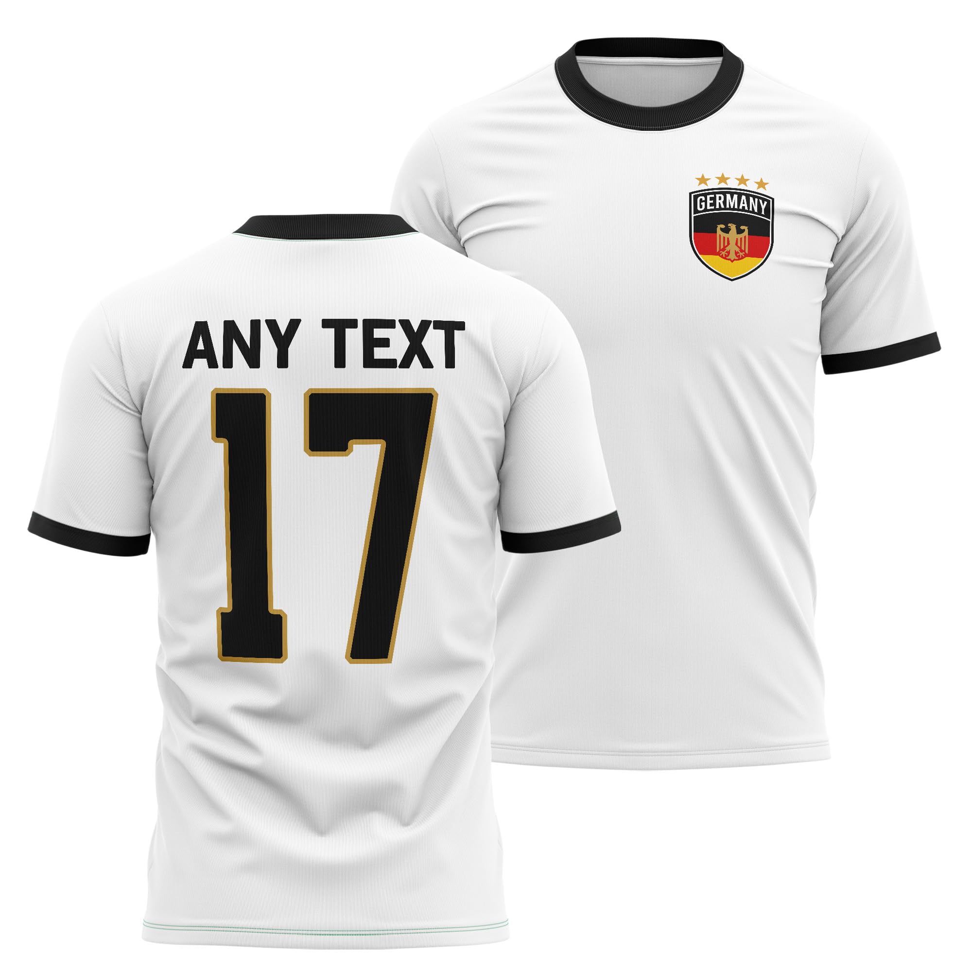 Germany Mens Ringer T Shirt - Custom Name Number German Badge White Black - Football Fan Tee Dad Grandad, 3XL, White/Black