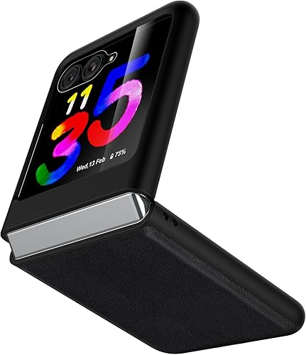 Funda para Motorola Razr Plus 2023 (Razr+ 2023) con protector de pantalla - Funda de cuero genuino para Moto Razr+ 2023 - Negro