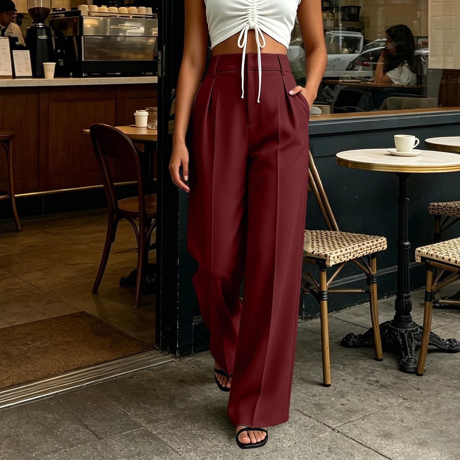 Work Trousers Pants for Women Loose High Waisted Office Wear Dress Pants Tummy Control Palazzo Suit Bottoms Slacks