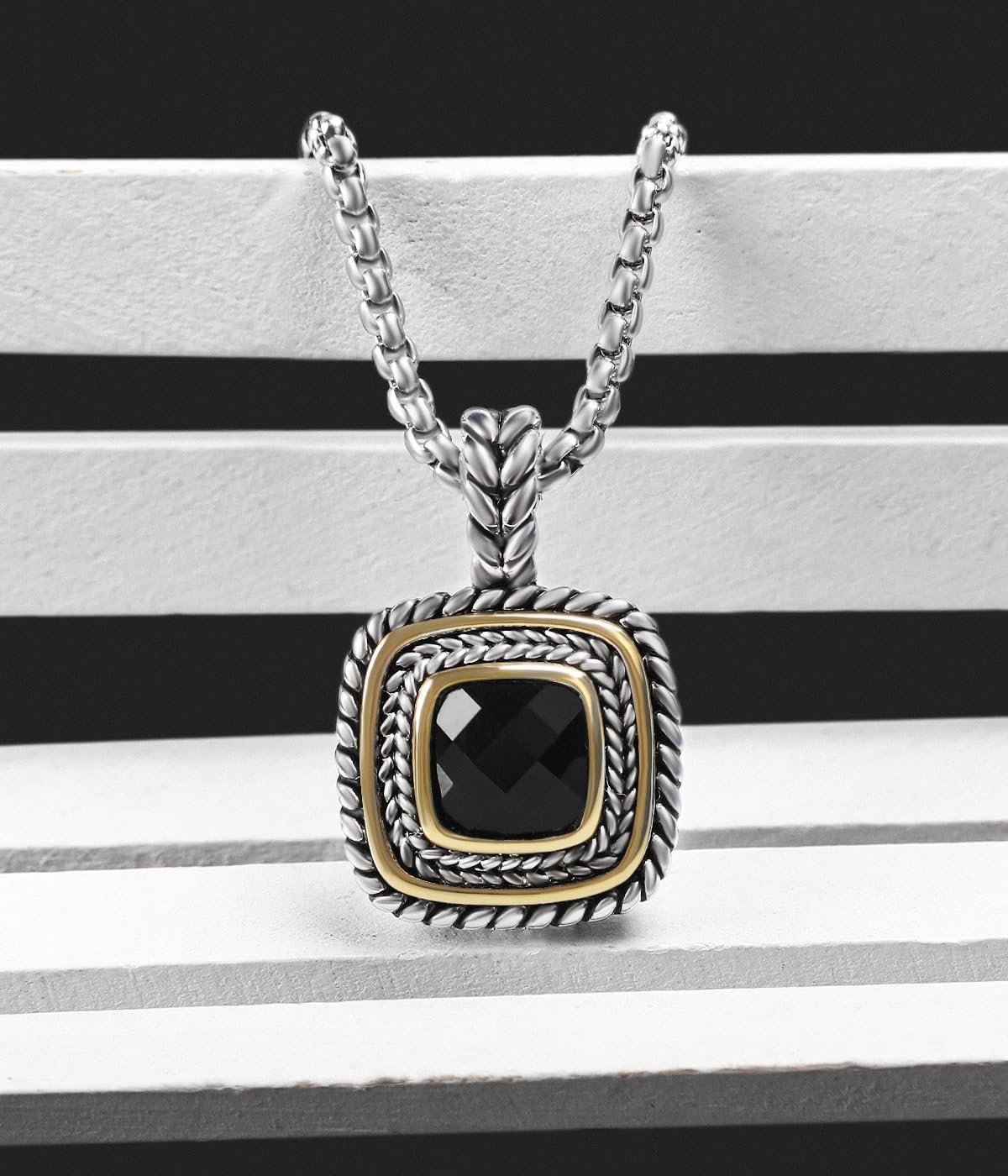 Designer Inspired 7MM CZ Pendant Necklace for Women 18K Gold Plated Two Tone Wheat Cable Necklaces - Image 4