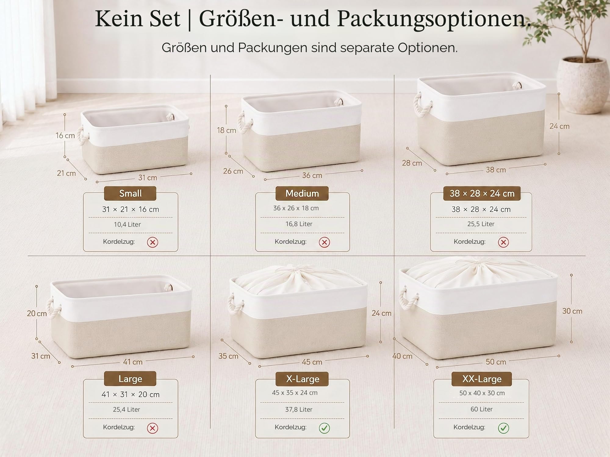 Mangata aufbewahrungskorb Stoff 4er Set, aufbewahrungsbox groß Schrank, Korb aufbewahrung Stoff mit Seil für Spielzeug, kleiderschrank, Regale, Kleidung (Faltbare,XL, Hell Khaki Weiß)