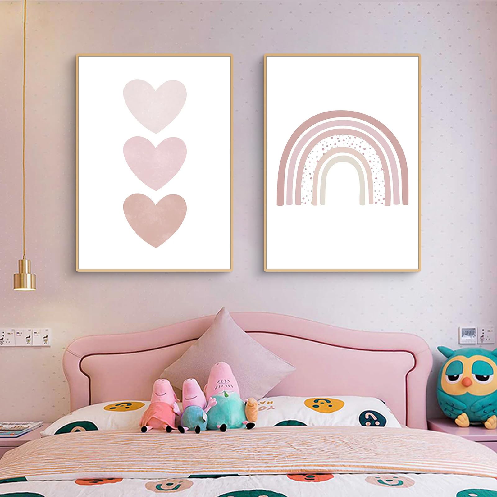 Ueiwffzo Set Di 3 Poster Con Cornice In Legno Formato A4, Tema Arcobaleno E Margherite Rosa, Decorazione Cameretta Bambini, Blu