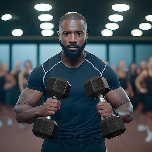 Miniatura 6 de GRETERST Juego de mancuernas hexagonales con revestimiento de goma, para ejercicio y acondicionamiento físico para gimnasio en casa, equipo de Negro